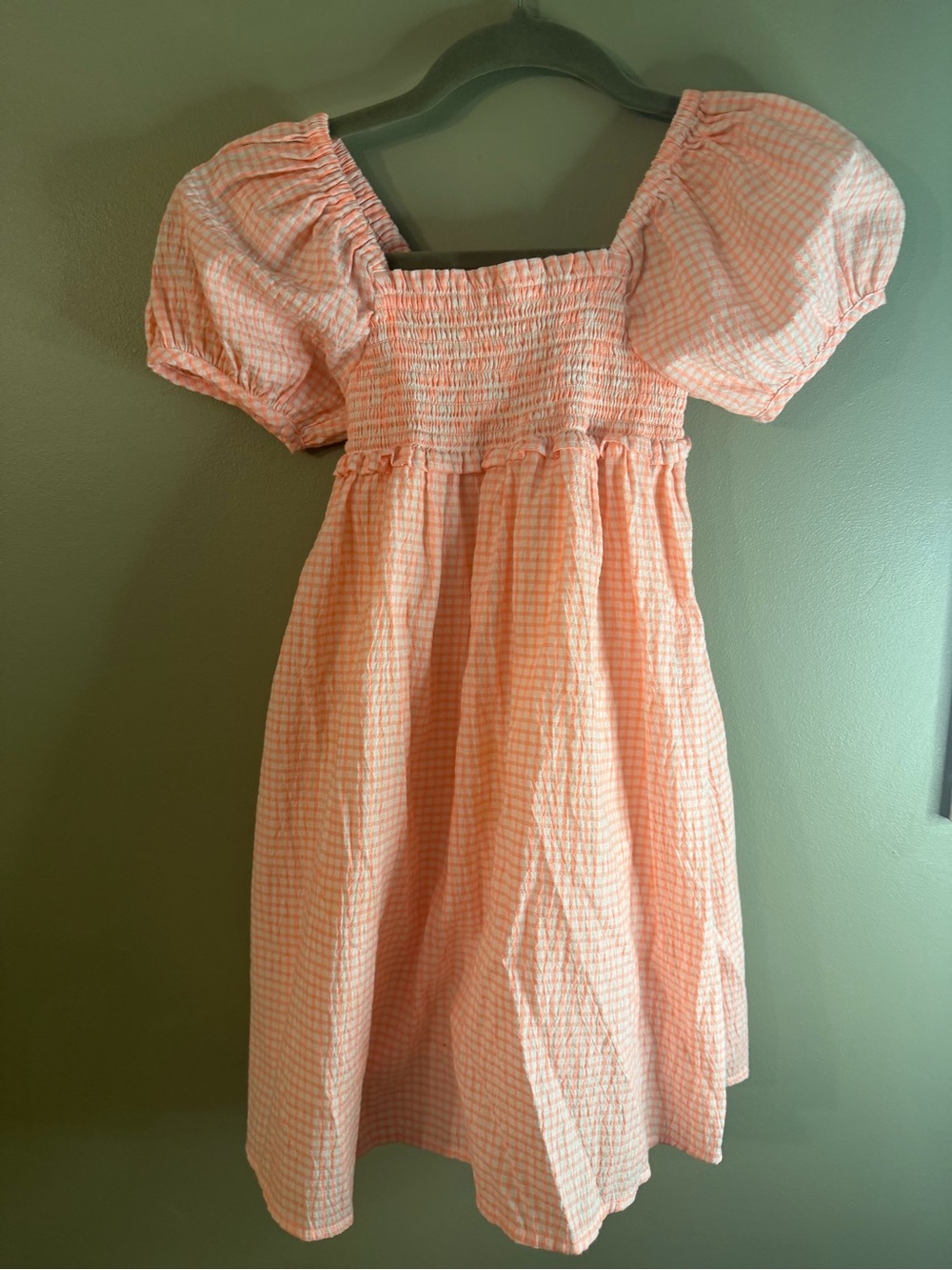 Janie and Jack Peach Gingham Puff-Sleeve Dress